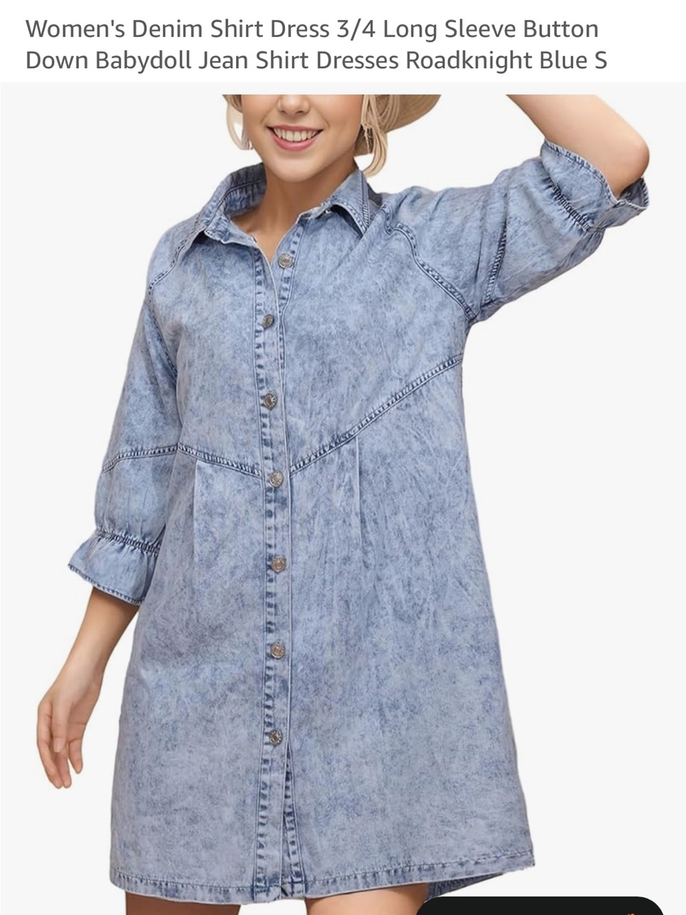 Washed Blue Denim Shirt Dress - Button-Front Babydoll